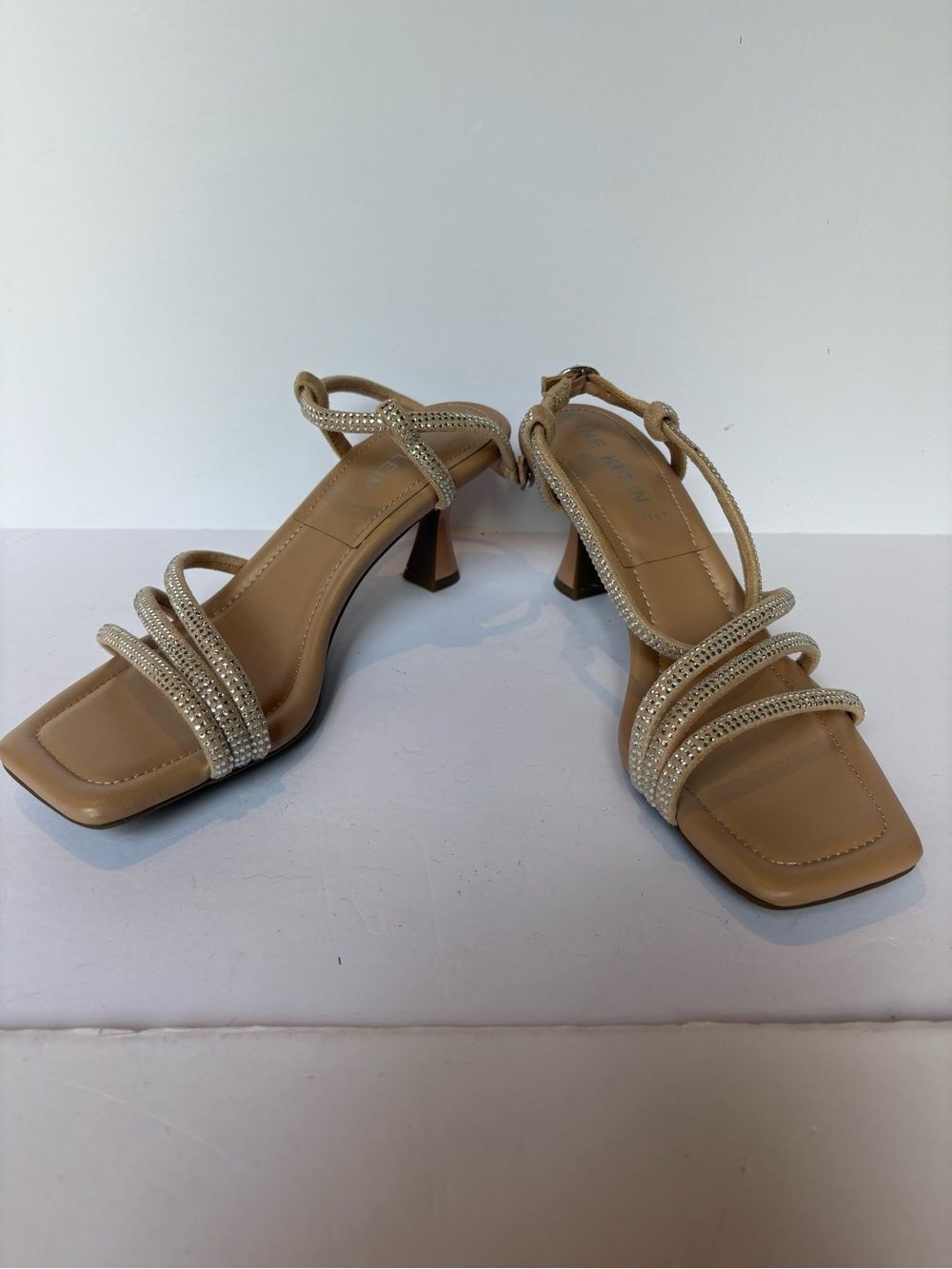 Anne Klein Women's Rhinestone Strap Nude Heeled Sandal Size 9M